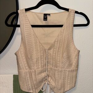 Windsor Lace-Detail Cream Cropped Tie-Front Camisole